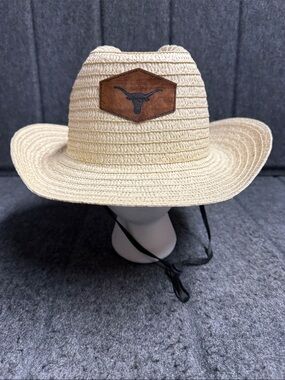 Source Unknown Straw Cowboy Hat with Brown Leather Patch